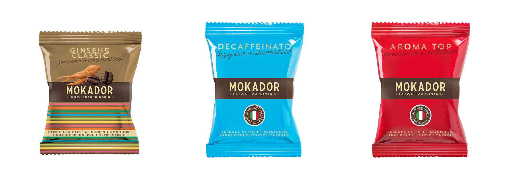 Capsule Mokador — Ginseng Classic, Decaffeinato e Aroma Top